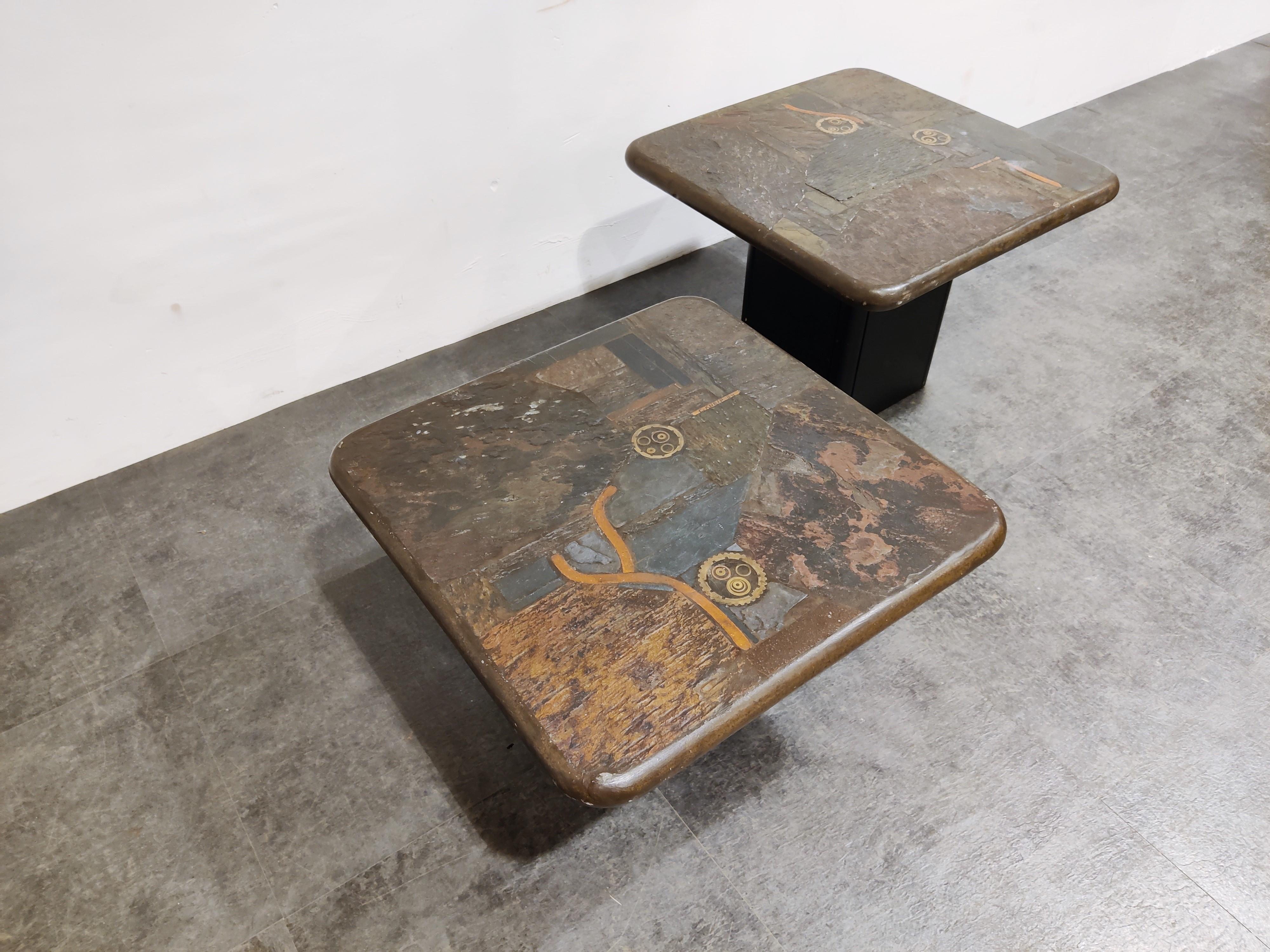 Slate Pair of Vintage Side Tables by Paul Kingma for C. Kneip, 1988