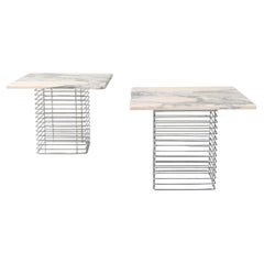 Pair of Vintage Side Tables, Marble and Chromed Steel, 1970s