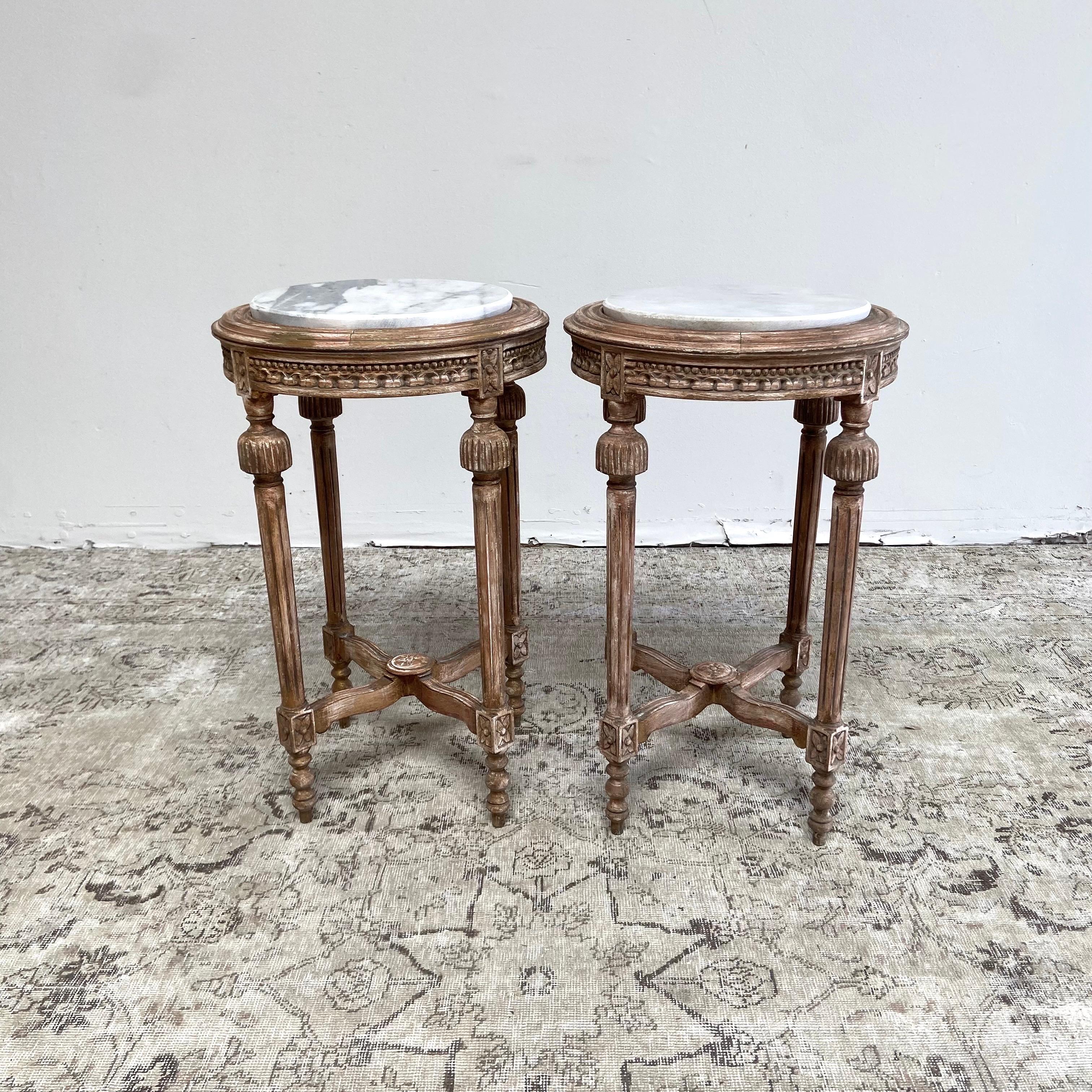 Pair of Vintage Side Tables with Marble Tops For Sale 6