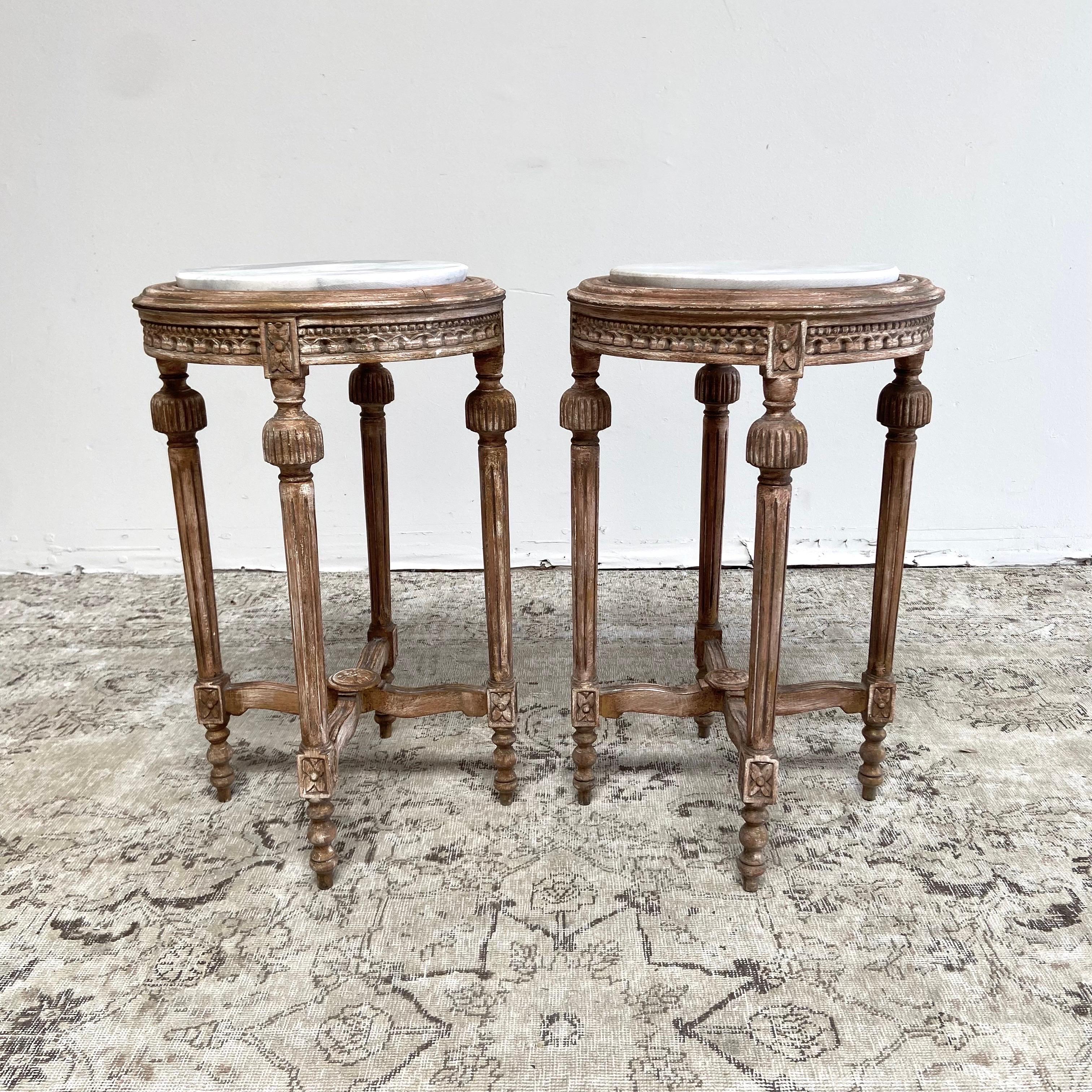 Louis XVI Pair of Vintage Side Tables with Marble Tops For Sale