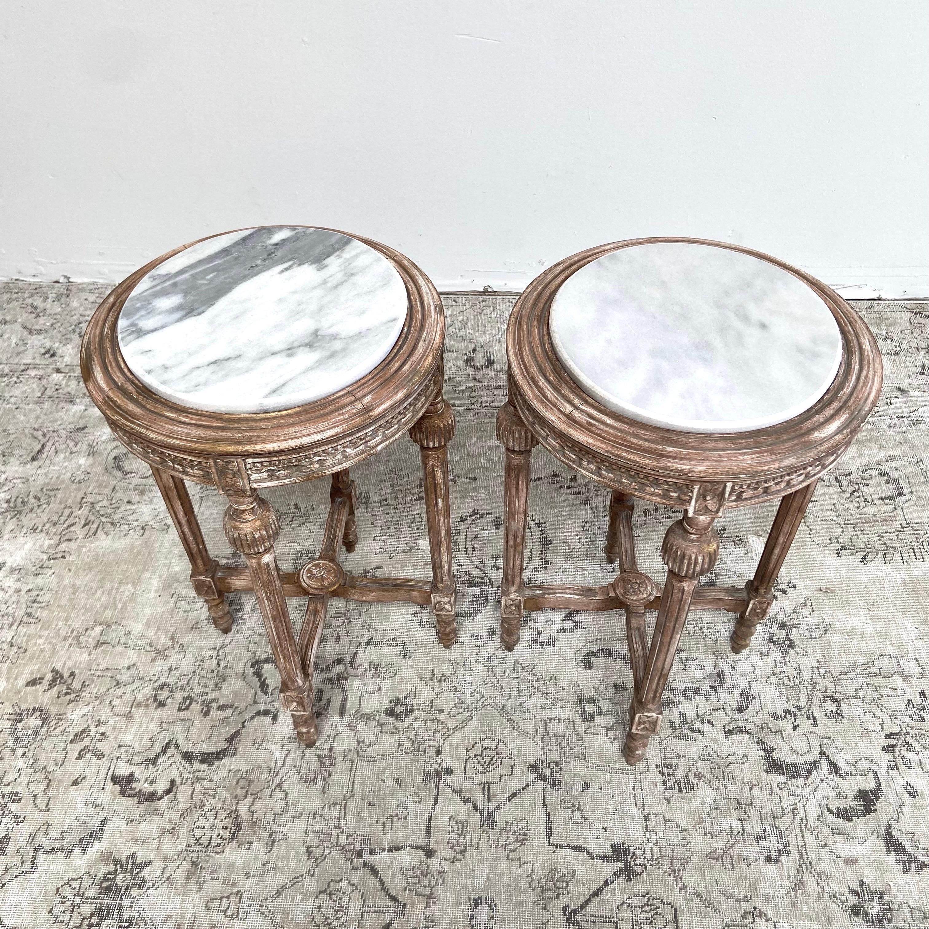 Pair of Vintage Side Tables with Marble Tops In Good Condition For Sale In Brea, CA