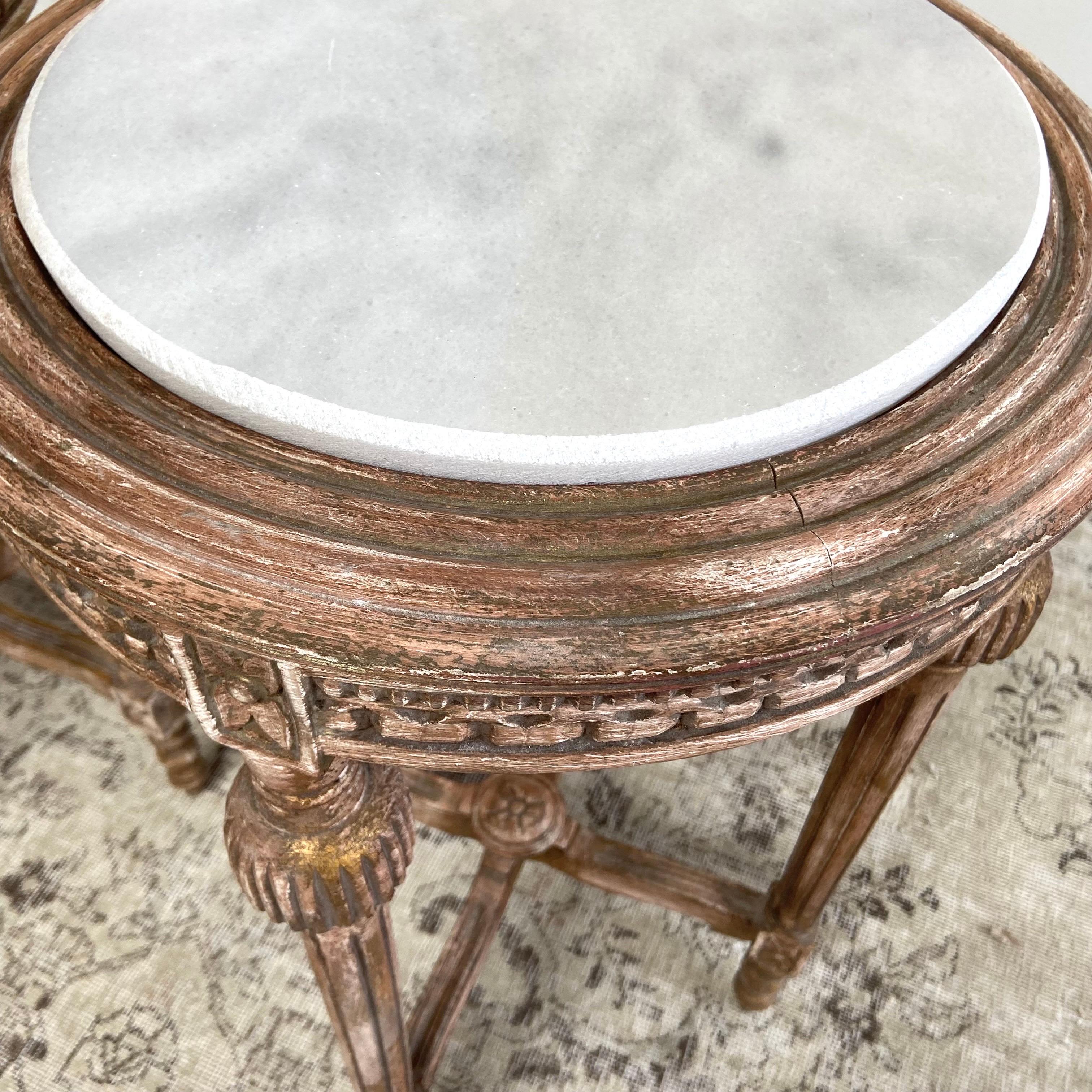 Pair of Vintage Side Tables with Marble Tops For Sale 1