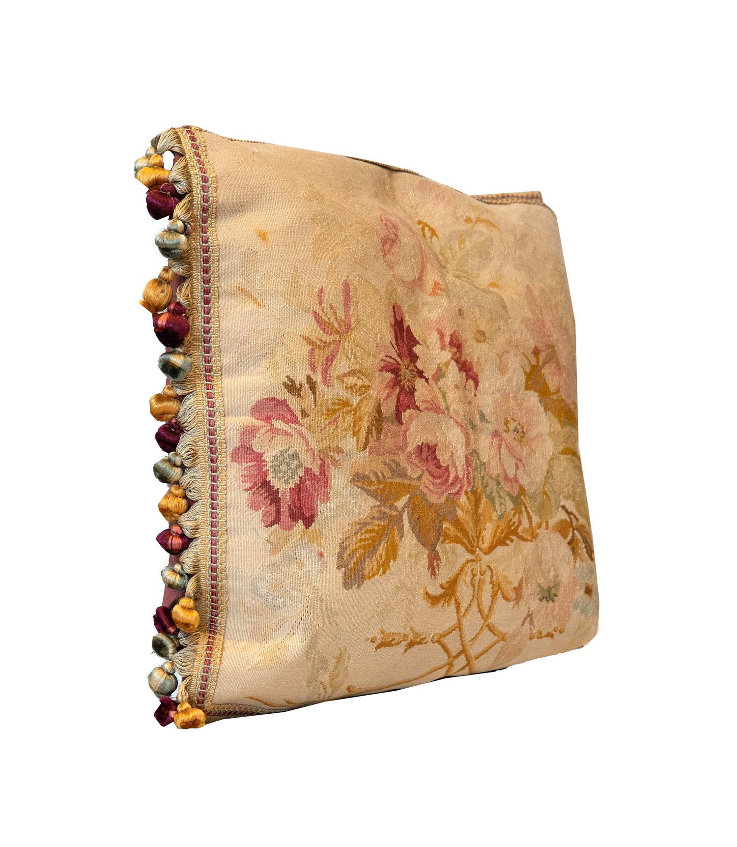 Pair of Vintage SilkWool Aubusson Cushion Covers Handmade Floral Pillows Cases at 1stDibs