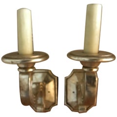 Pair of Vintage Silver Gilded Wood Wall Sconces