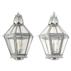 Pair of Vintage Silver Hanging Three-Light Lanterns