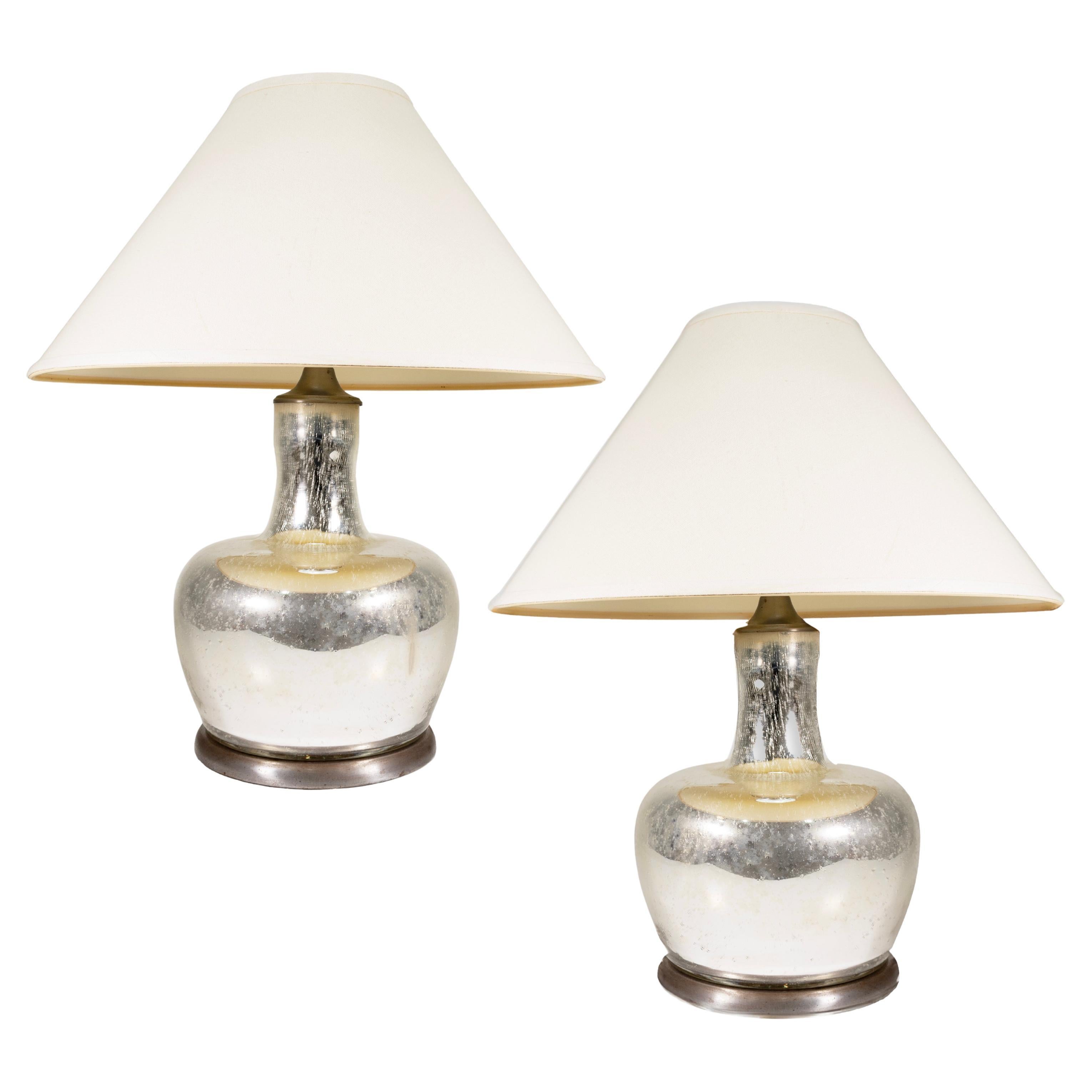 Pair Of Vintage Silver Mercury Glass Table Lamps
