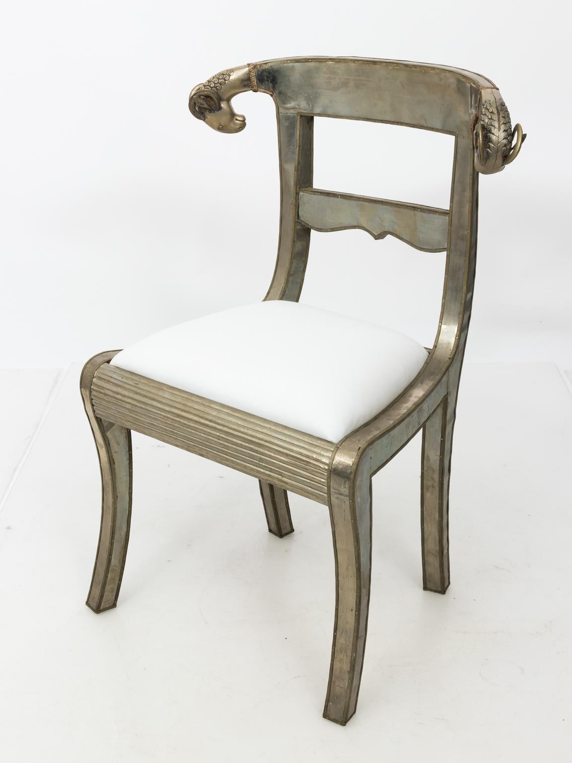 Hollywood Regency Pair of Vintage Silver Metal Side Chairs