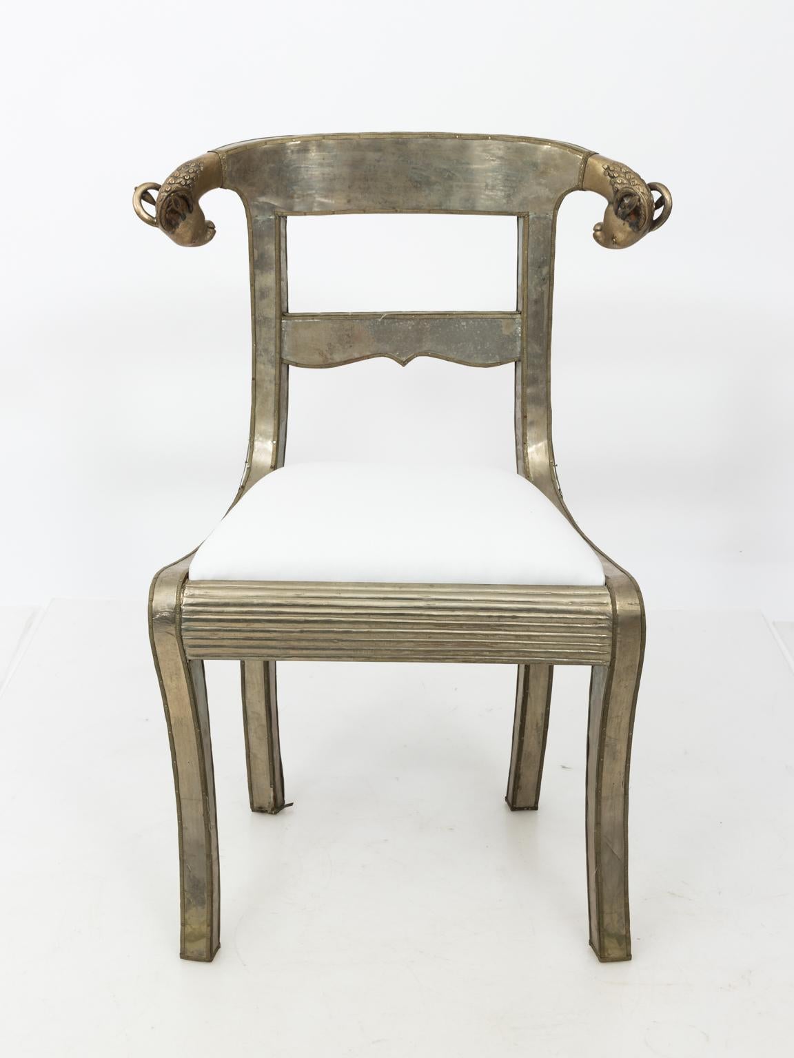 Pair of Vintage Silver Metal Side Chairs 1