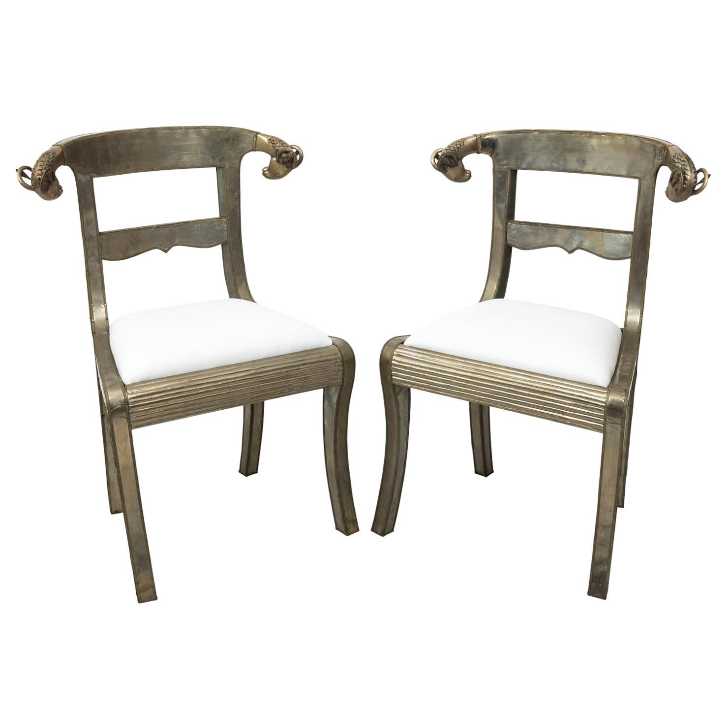 Pair of Vintage Silver Metal Side Chairs