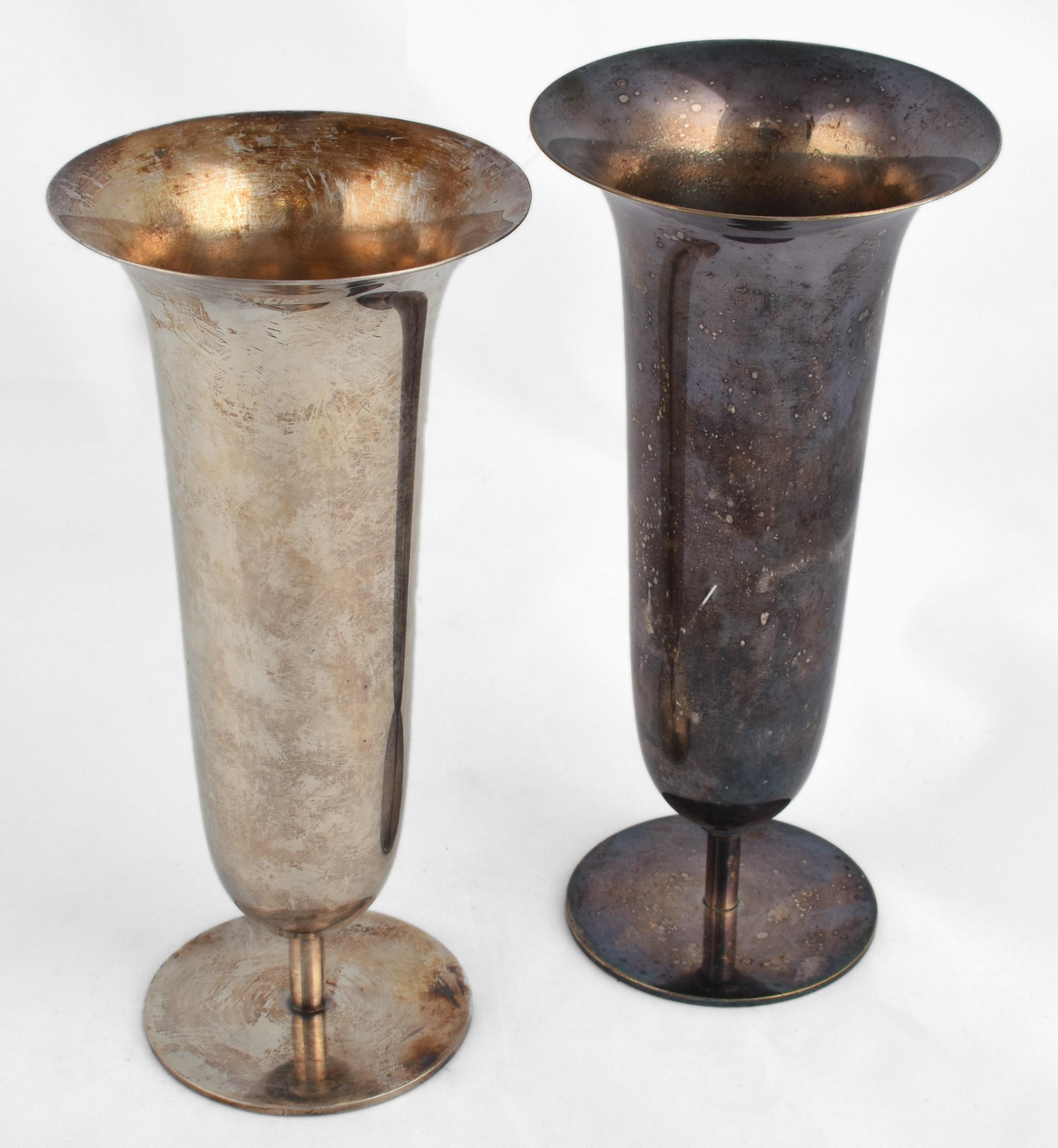 Art Deco Pair of Vintage Silver Metal Vases by Fritz August Breuhaus de Groot