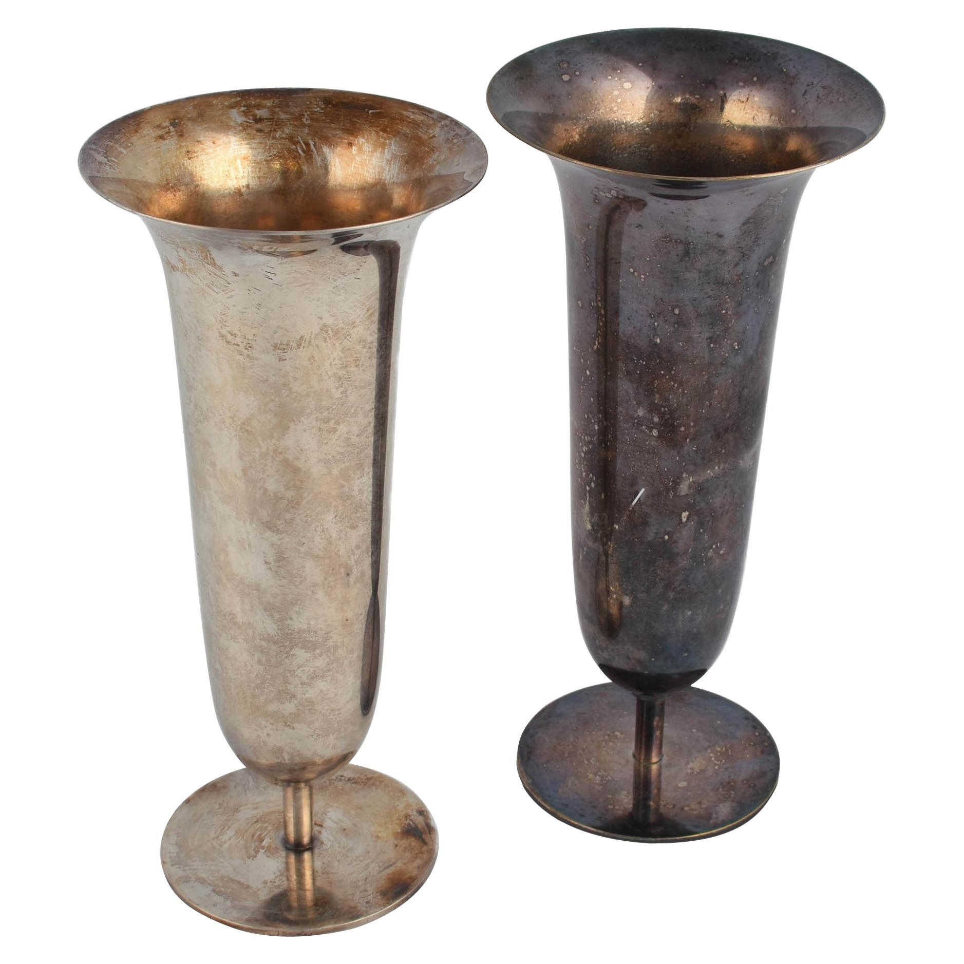 Pair of Vintage Silver Metal Vases by Fritz August Breuhaus de Groot