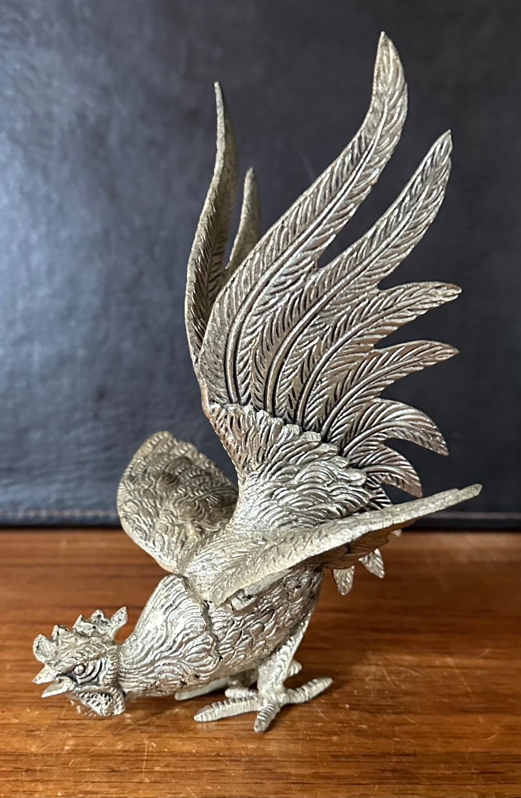 Pair of Vintage Silver Plate Fighting Cock / Rooster Sculptures For Sale 4