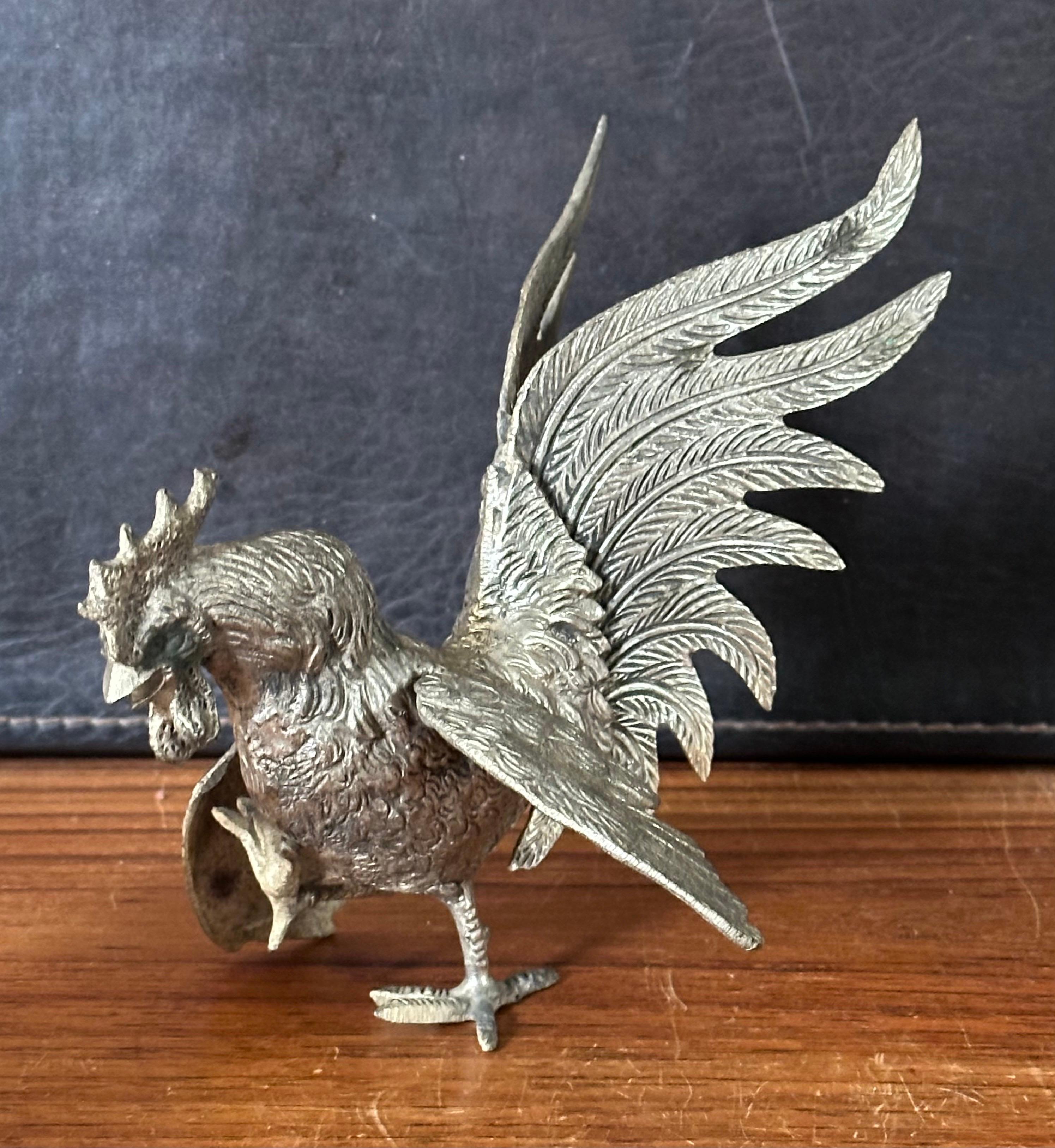 Pair of Vintage Silver Plate Fighting Cock / Rooster Sculptures For Sale 5