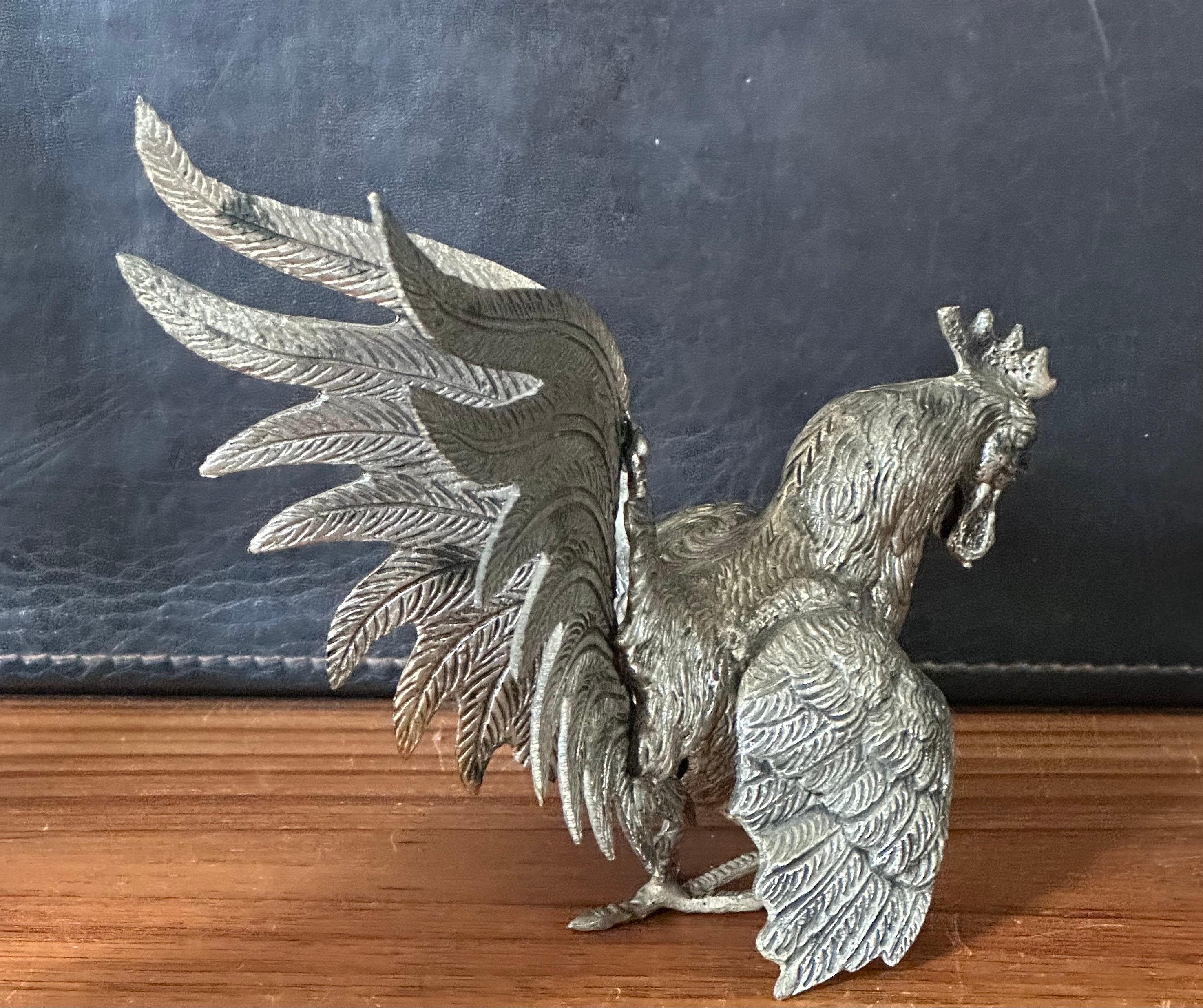 Pair of Vintage Silver Plate Fighting Cock / Rooster Sculptures For Sale 7