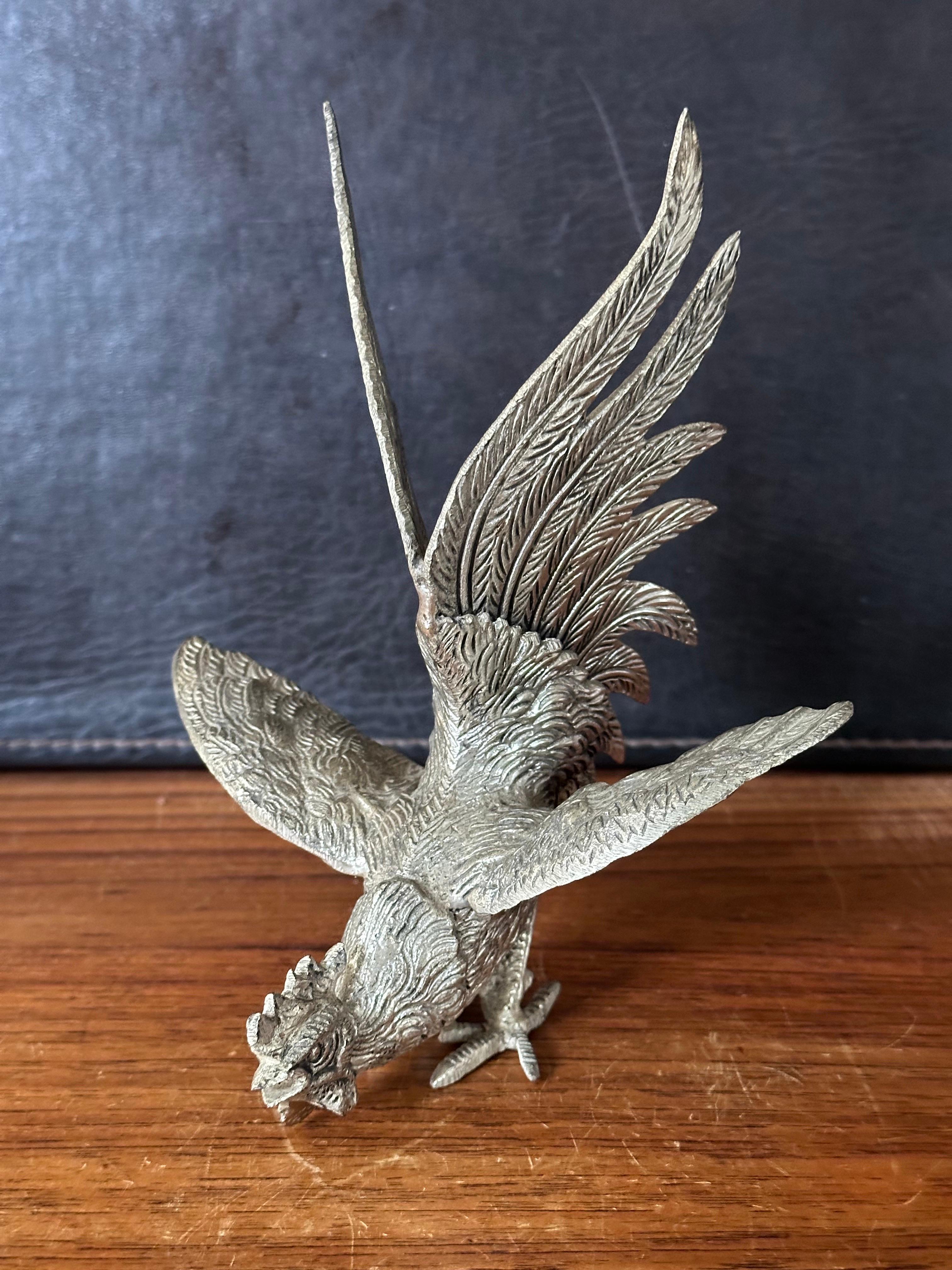 Pair of Vintage Silver Plate Fighting Cock / Rooster Sculptures For Sale 8