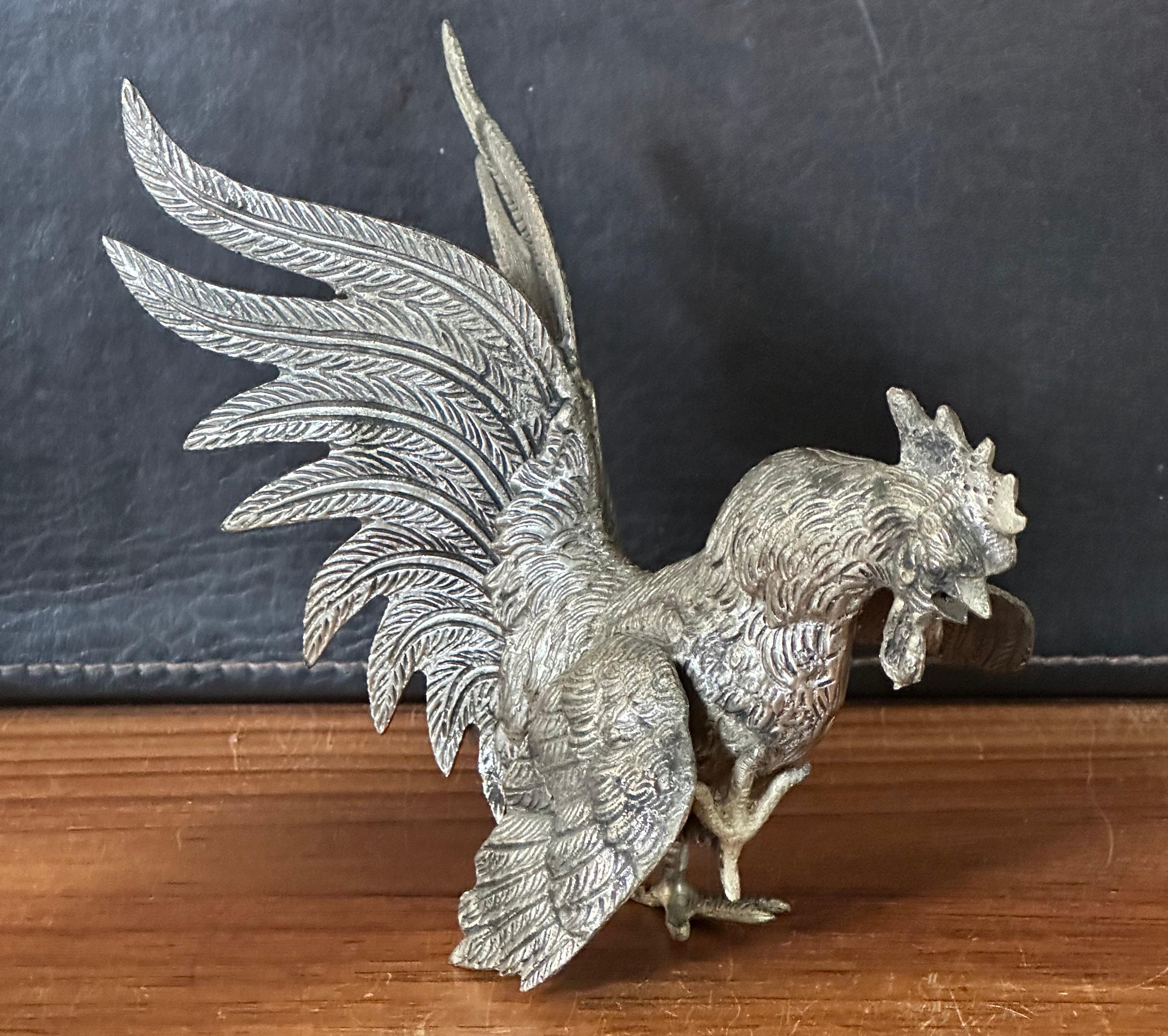 Pair of Vintage Silver Plate Fighting Cock / Rooster Sculptures For Sale 9