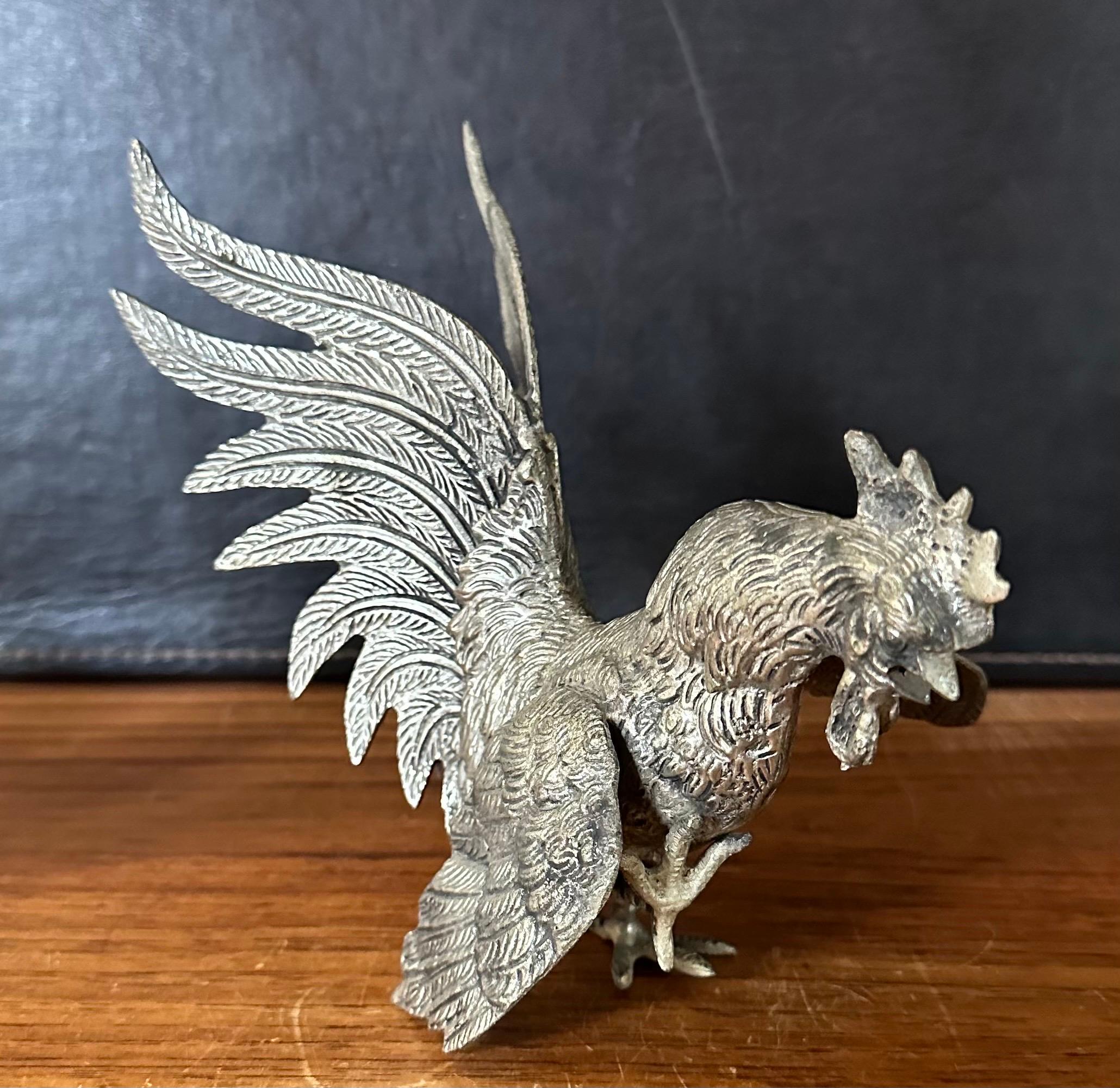 20th Century Pair of Vintage Silver Plate Fighting Cock / Rooster Sculptures For Sale