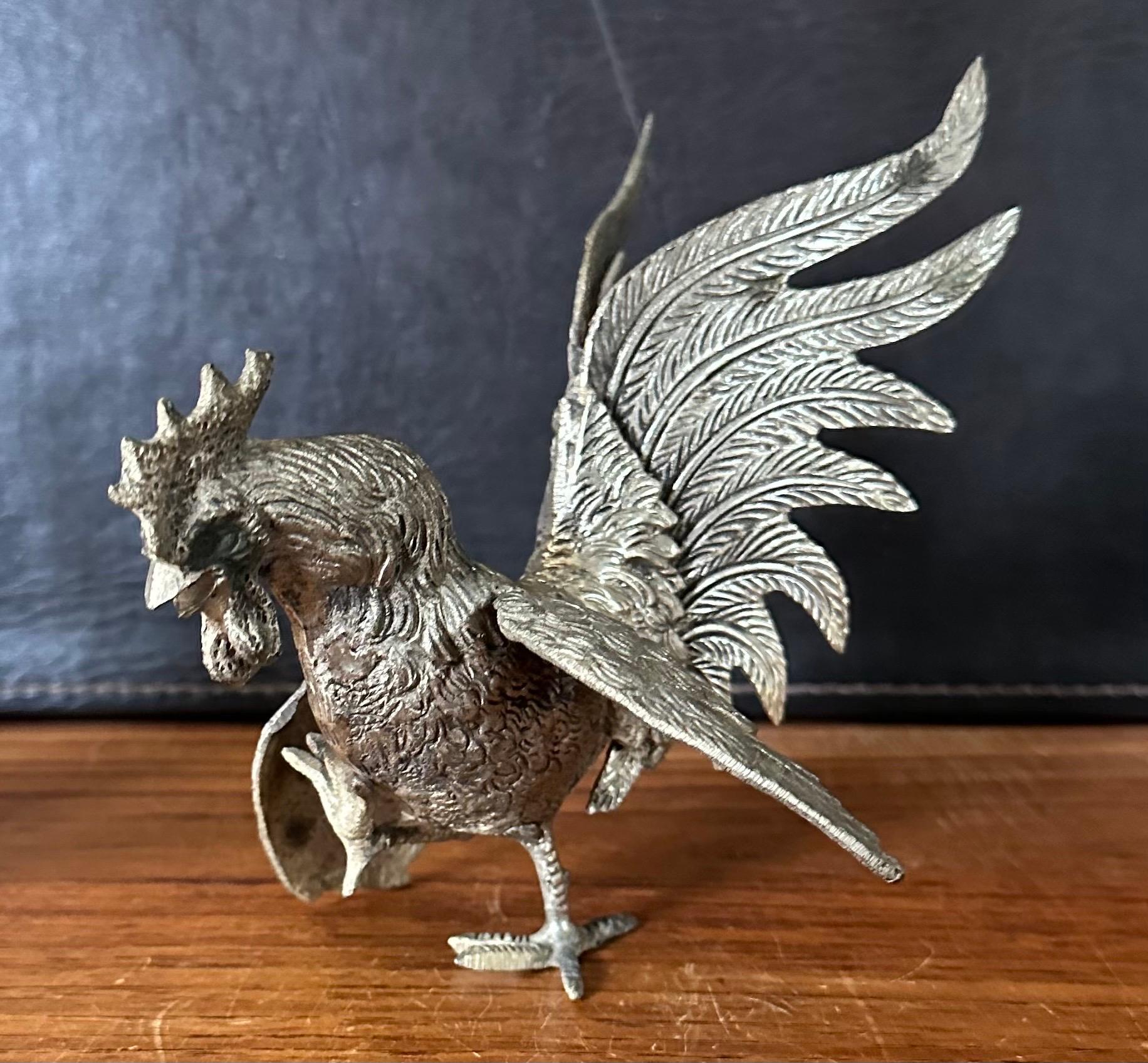 Pair of Vintage Silver Plate Fighting Cock / Rooster Sculptures For Sale 2