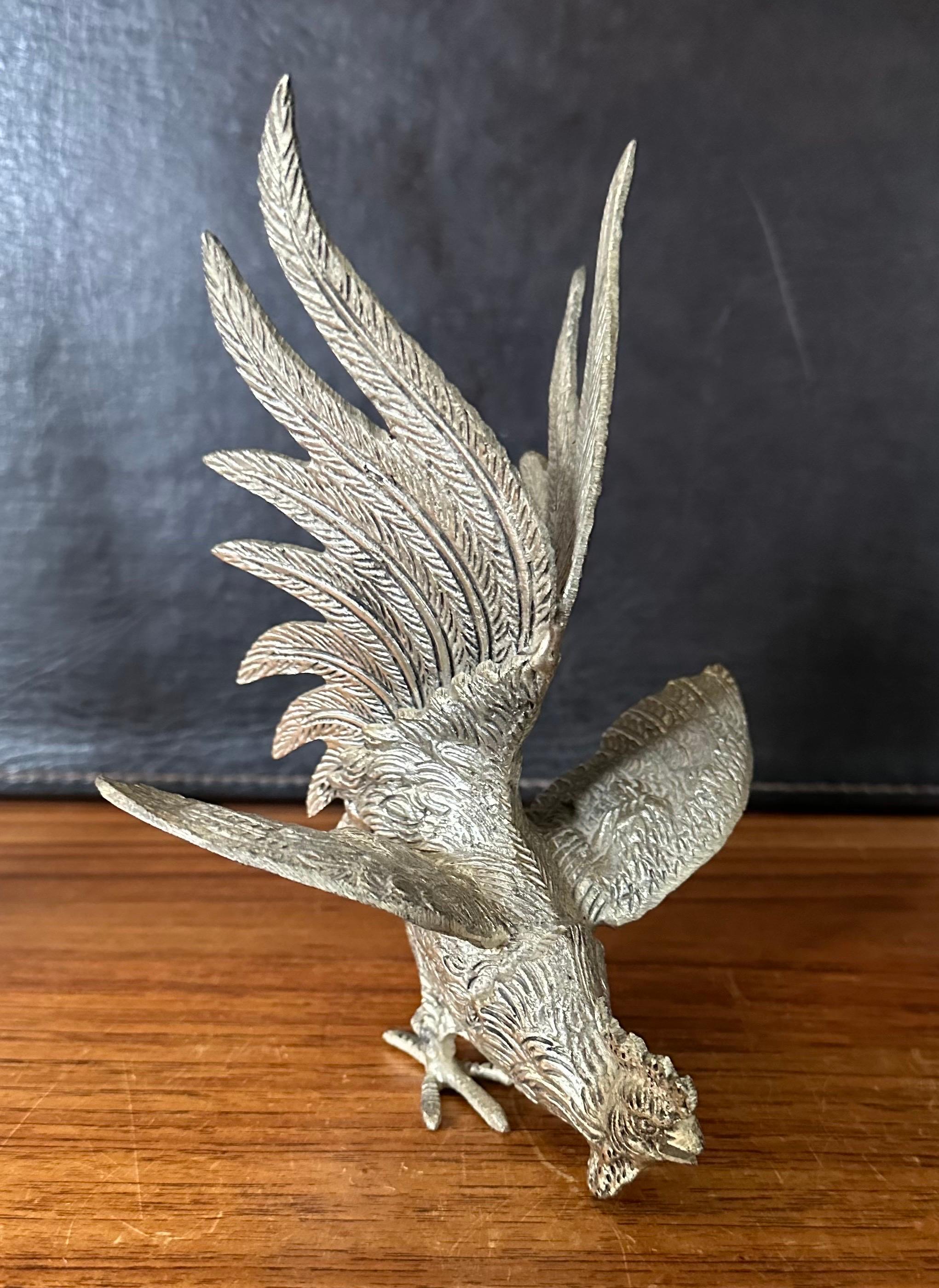 Pair of Vintage Silver Plate Fighting Cock / Rooster Sculptures For Sale 3