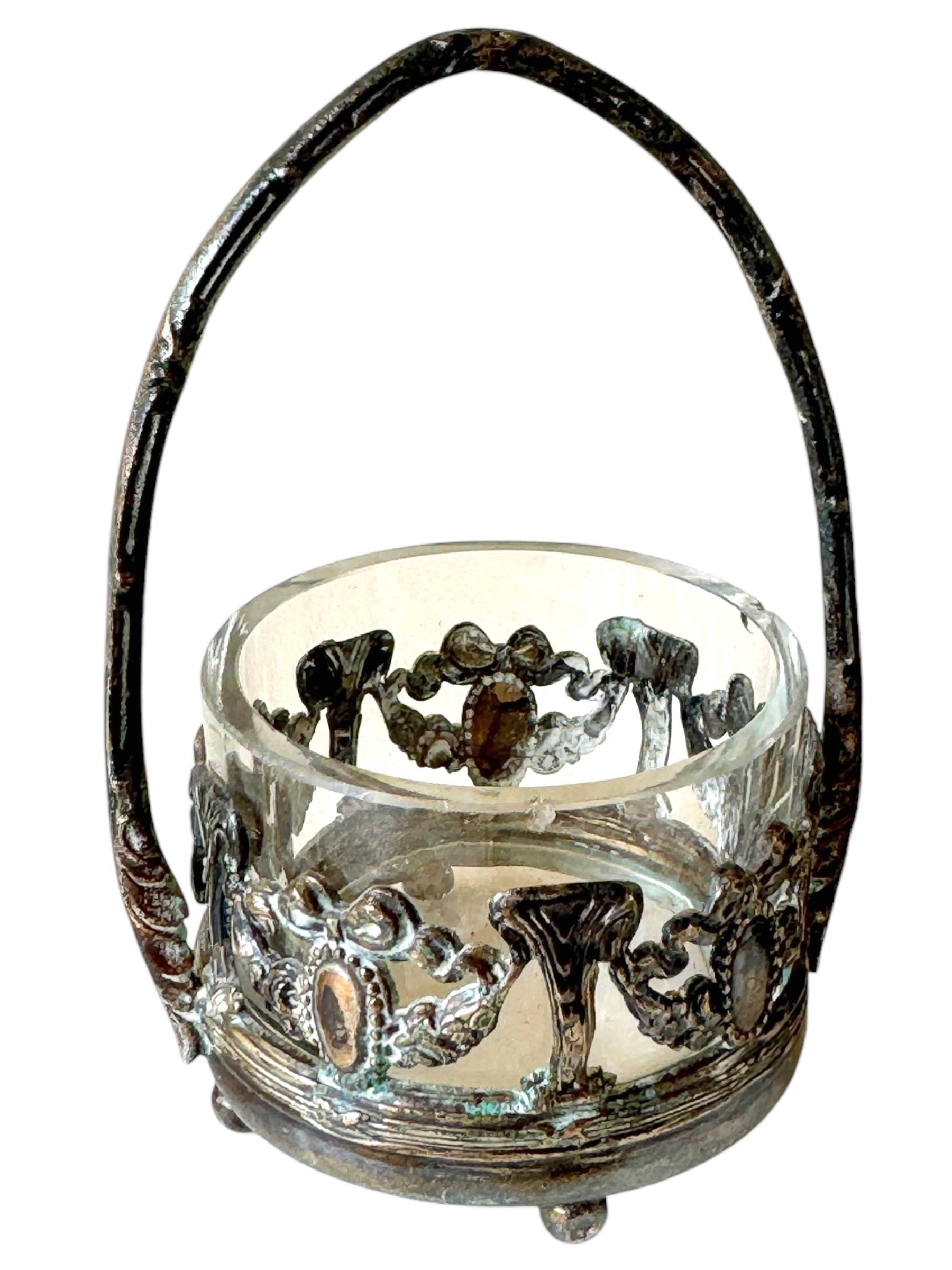 Pareja de saleros abiertos antiguos de cristal y plata, Alemania Años 1890 - 1900 Alemán en venta