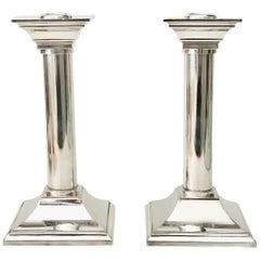 Pair of Vintage Silver Plated Column Candleholders
