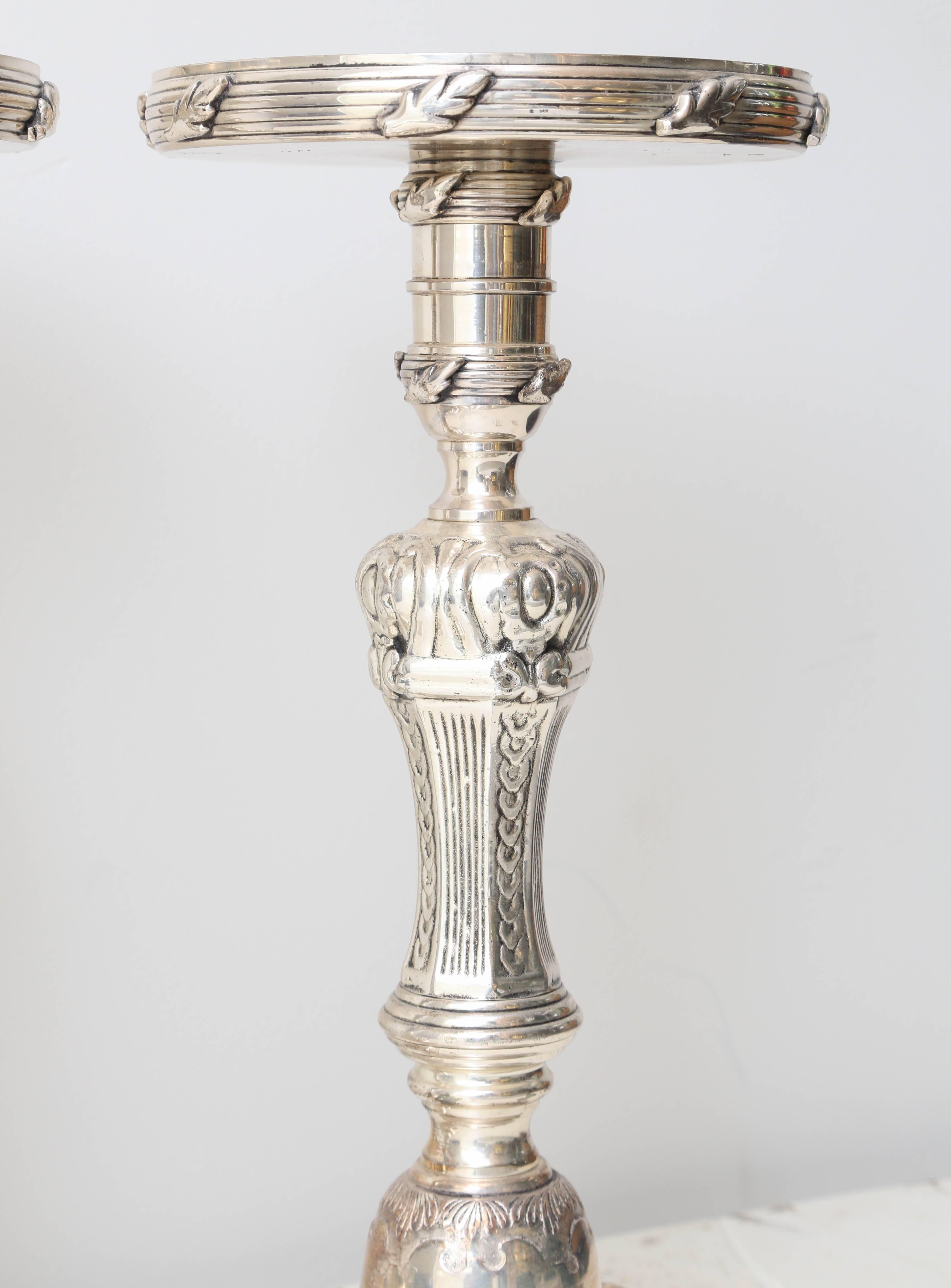 silver pillar candlesticks