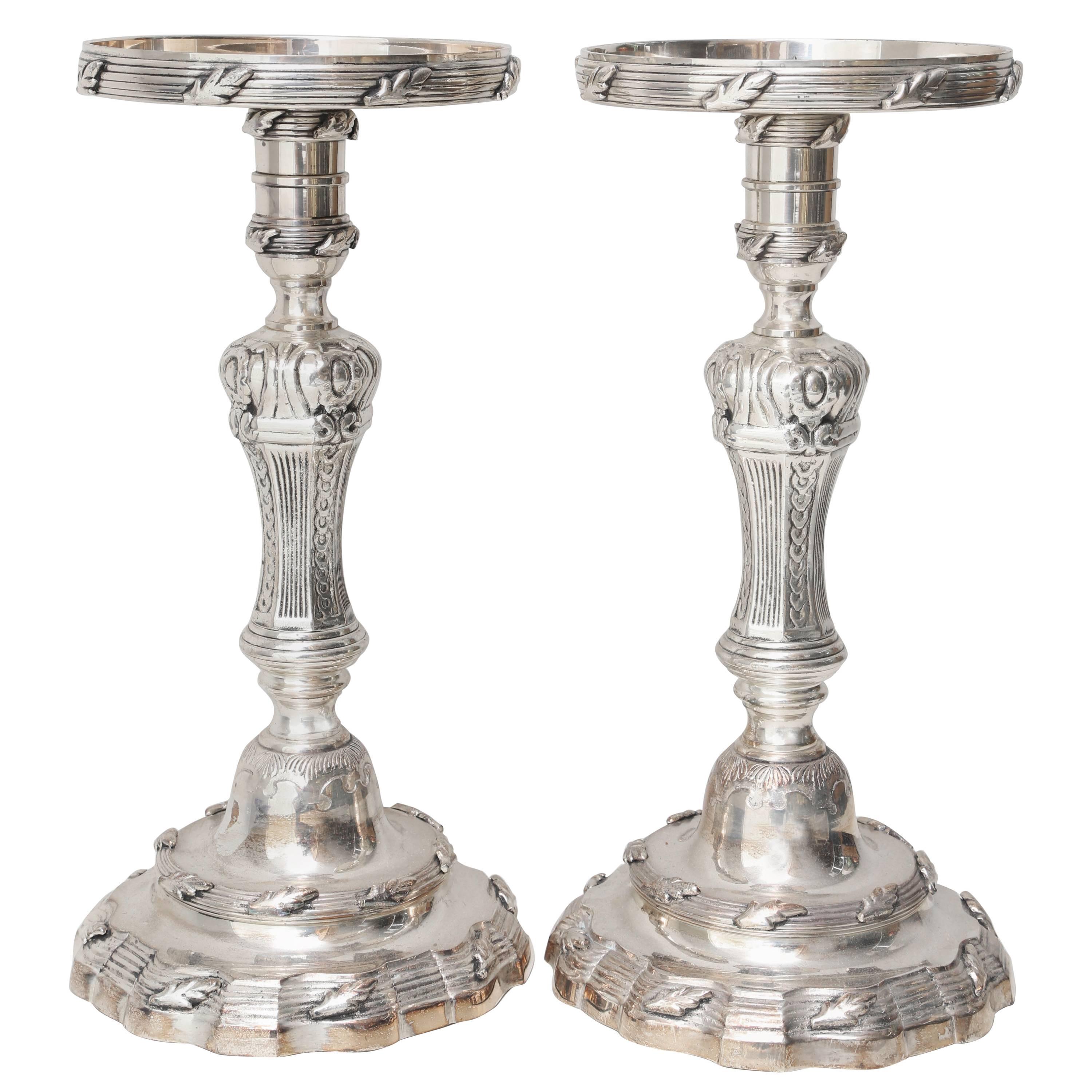 Pair of Vintage Silver Plated Pillar Candlesticks