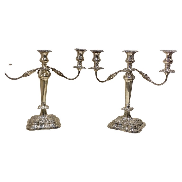 Pair of Large Vintage Sterling Silver ThreeLight Candelabras For Sale