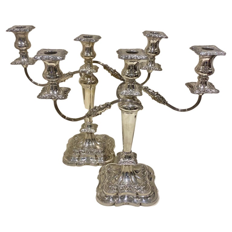 Pair of Large Vintage Sterling Silver ThreeLight Candelabras For Sale