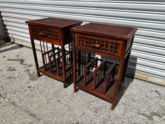 Pair of Vintage Single Drawer Boho Chic End Tables w/ Magazine Rack
