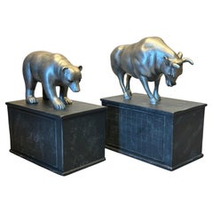 Pair of Vintage Sixtrees Pewter Wall Street Bull and Bear Bookends