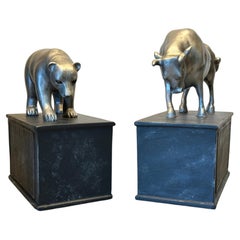 Pair of Vintage Sixtrees Pewter Wall Street Bull and Bear Bookends