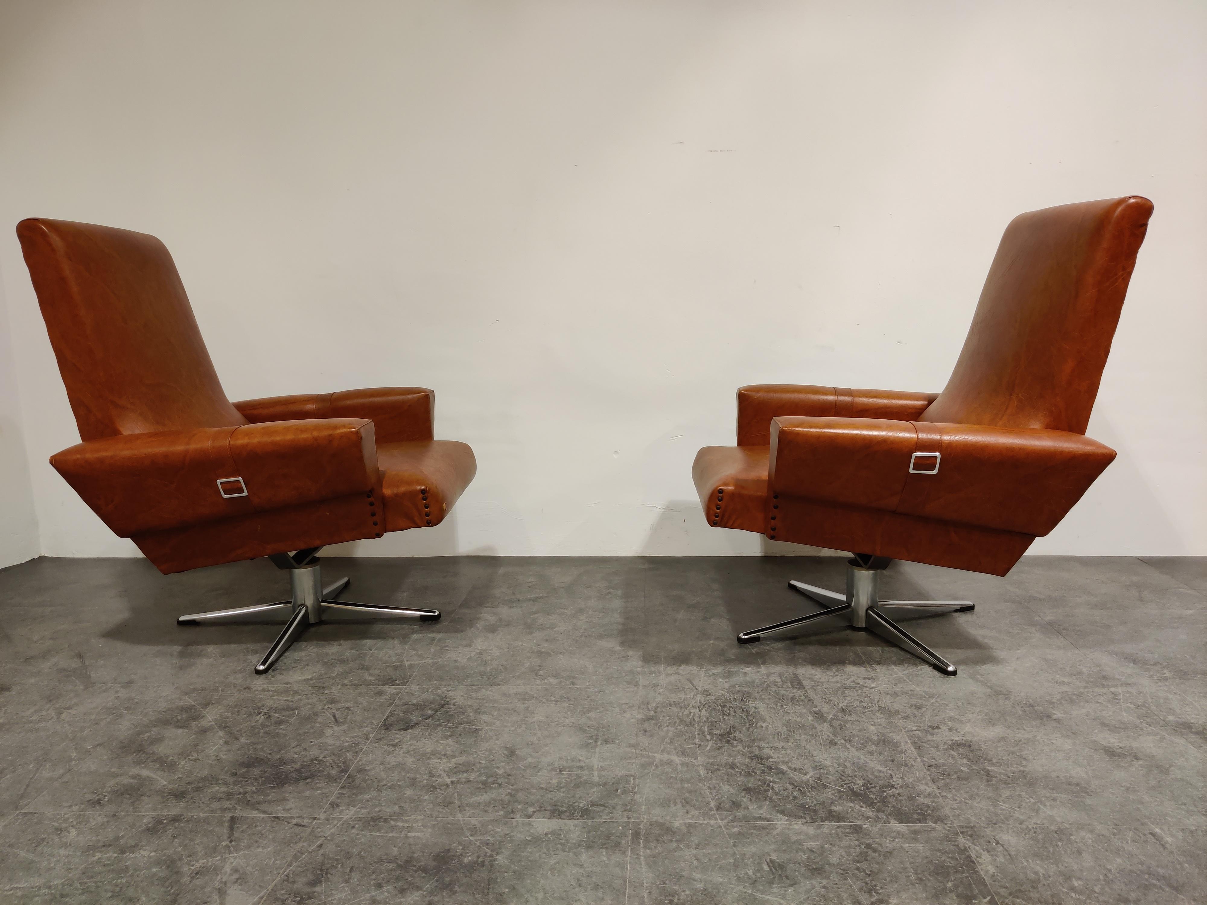 Belgian Pair of Vintage Skai and Chrome Swivel Chairs, 1960s, Belgium
