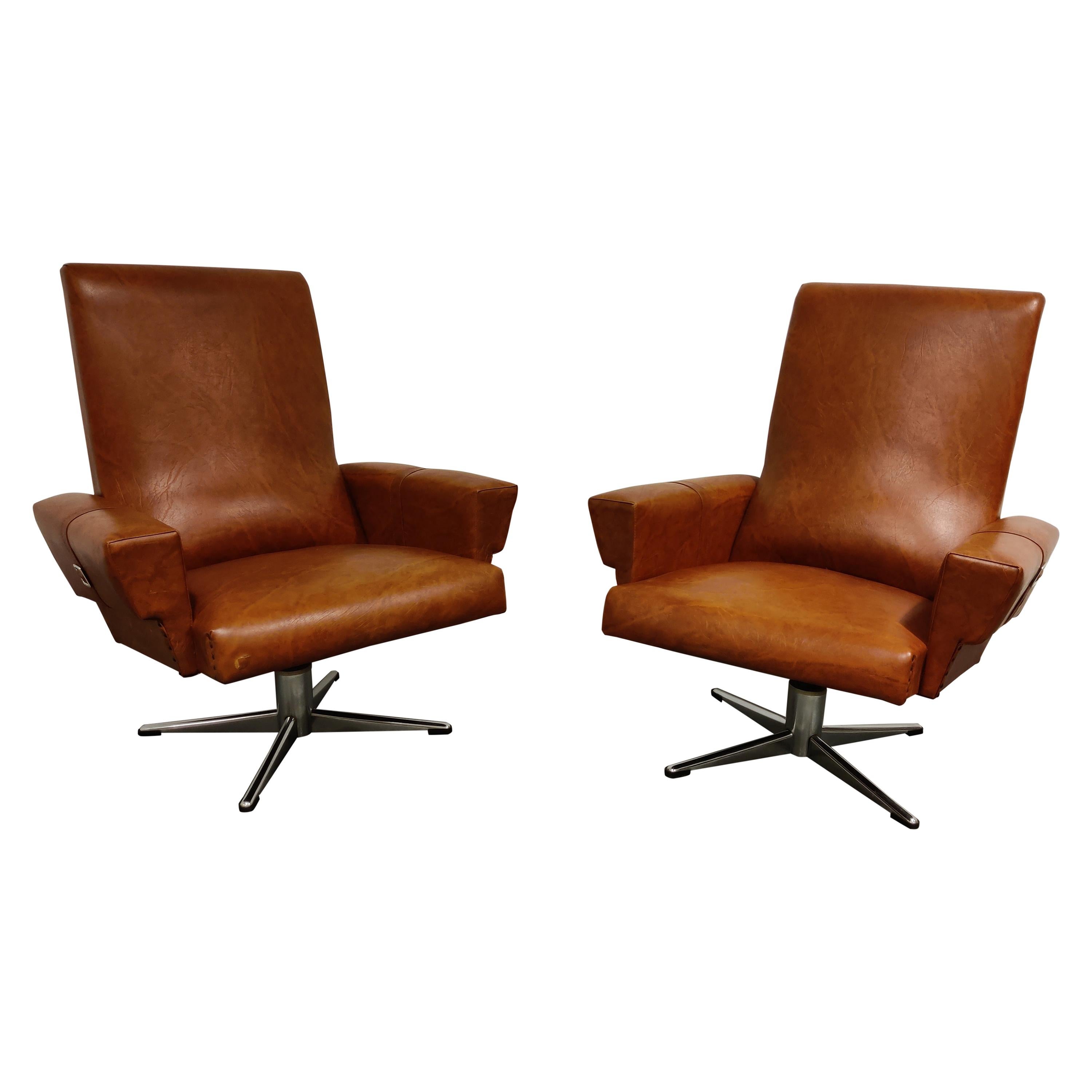 Pair of Vintage Skai and Chrome Swivel Chairs, 1960s, Belgium