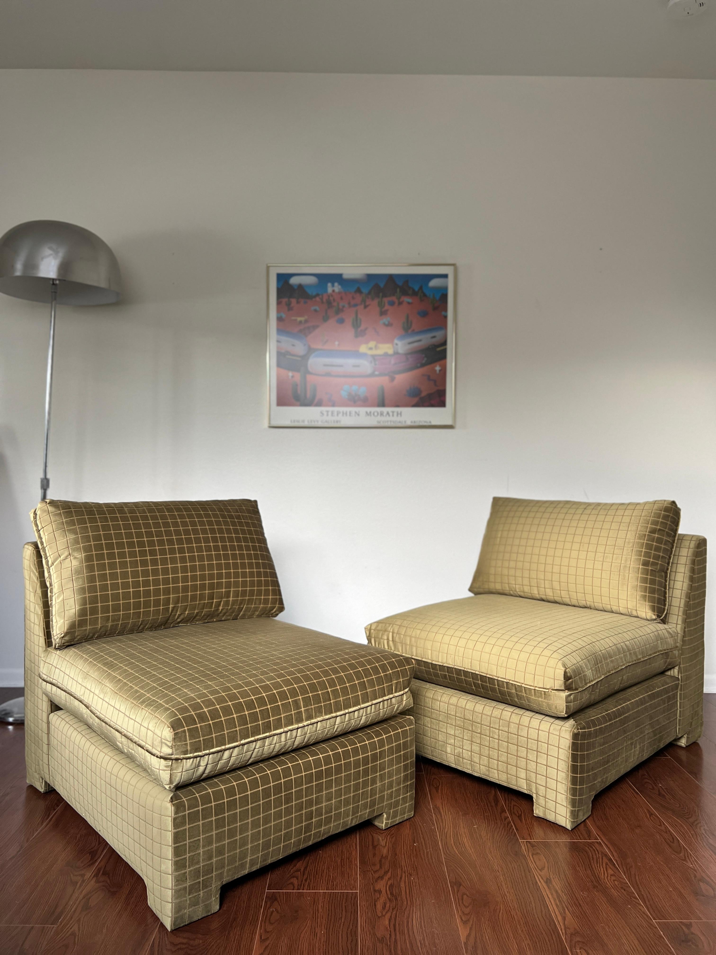 Mid-Century Modern Pair of vintage slipper chairs in the style of Billy Baldwin in JB Martin velvet