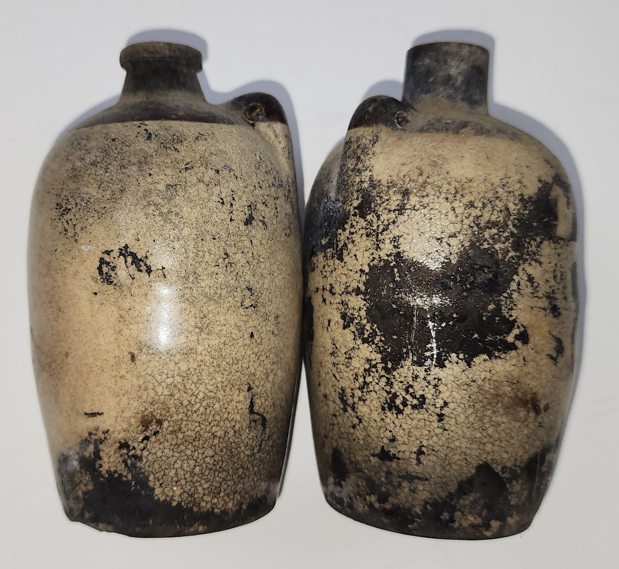20th Century Pair of Vintage Small USA Pottery Stoneware Jugs Circa 1940s For Sale