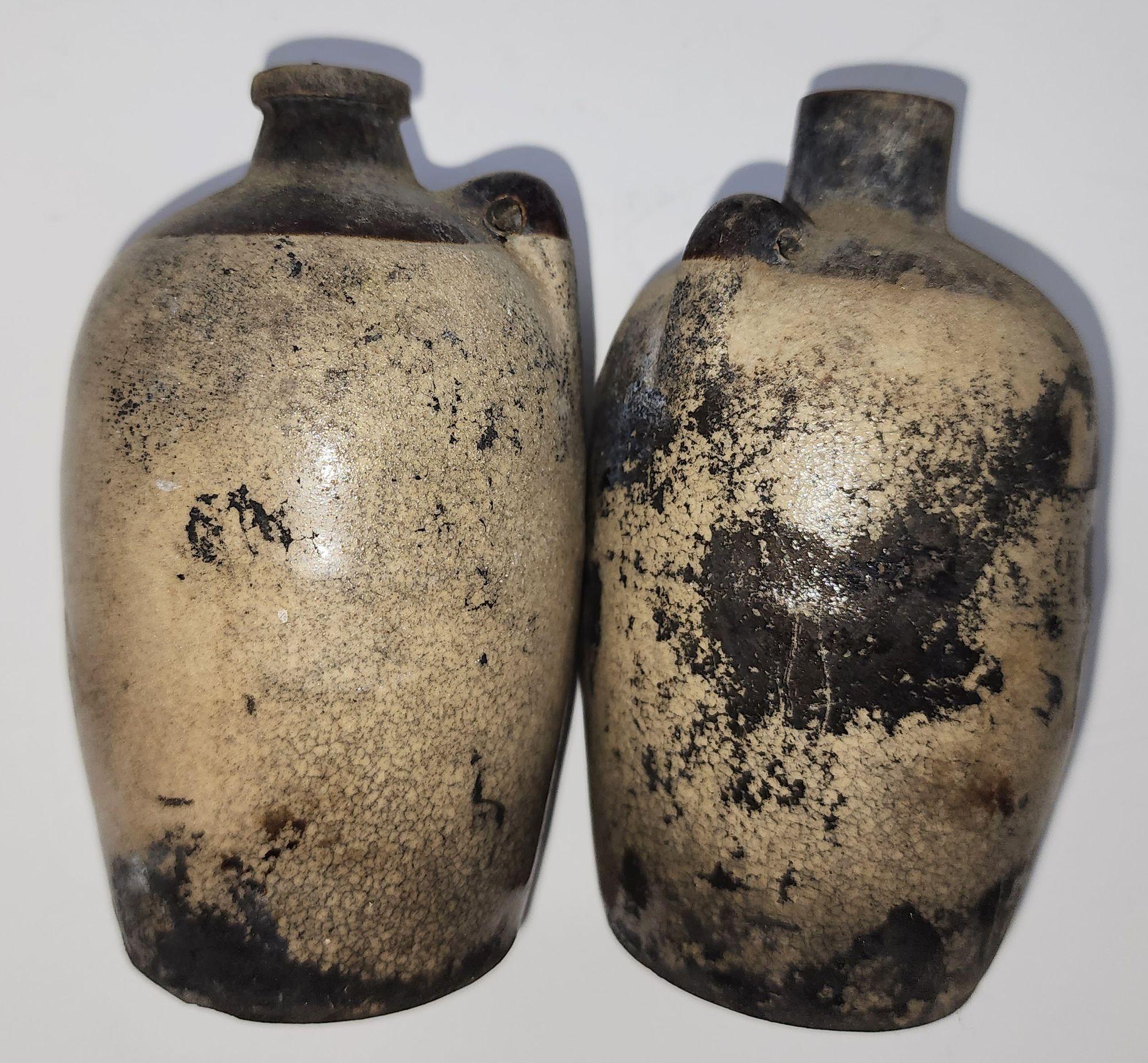 Pair of Vintage Small USA Pottery Stoneware Jugs Circa 1940s For Sale 1