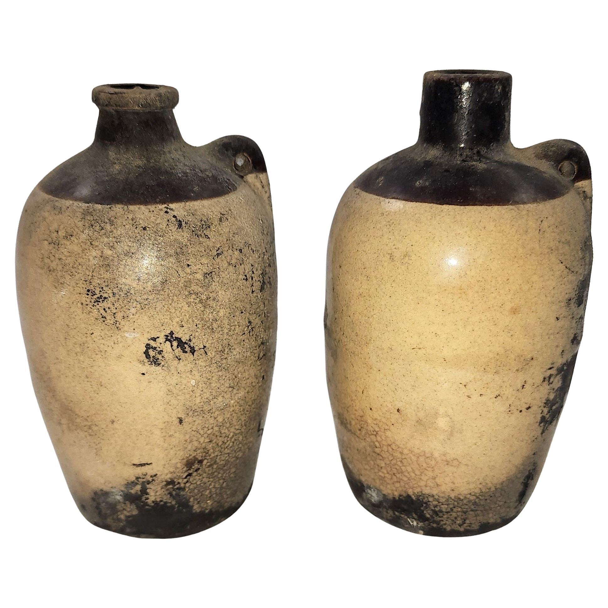 Pair of Vintage Small USA Pottery Stoneware Jugs Circa 1940s For Sale