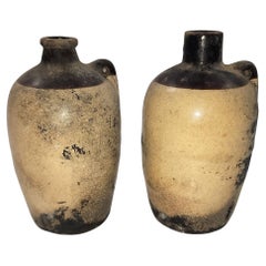 Pair of Antique Small USA Pottery Stoneware Jugs Circa 1940s