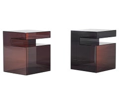 Pair of Vintage Smoked Violet Acrylic Cube Accent Tables