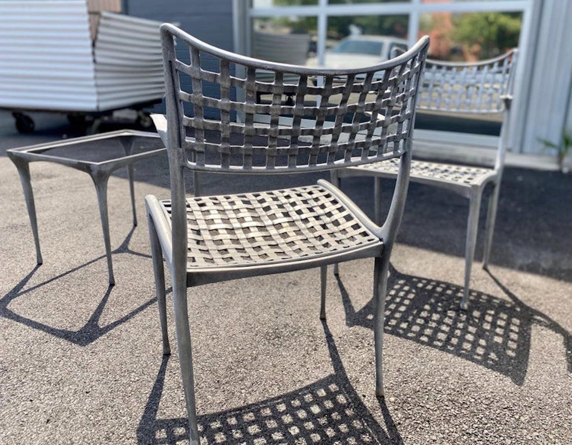 Pair of Vintage Sol Y Luna Patio Chairs & Table by Dan Johnson for Brown Jordan In Good Condition In San Antonio, TX