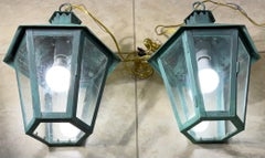 pair of vintage solid brass hanging lanterns