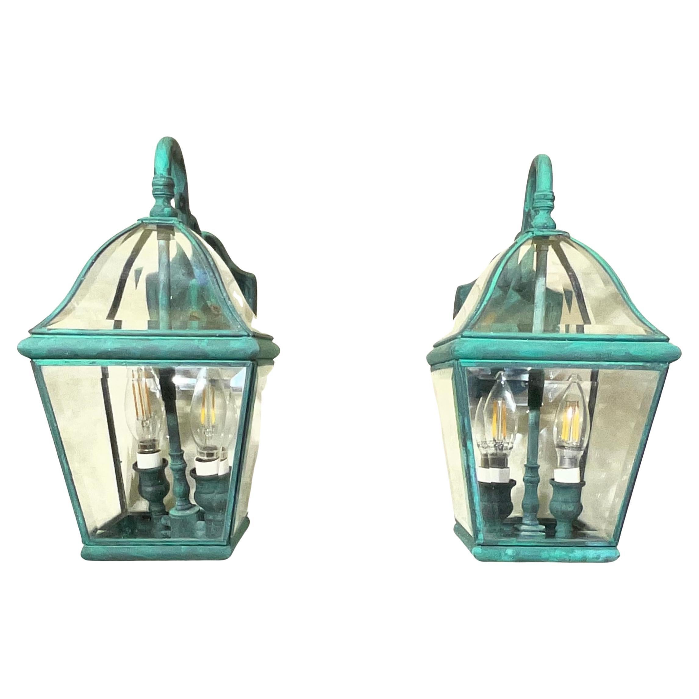 Pair of vintage Solid Brass Lanterns- 14” H x 7”W x 10”D