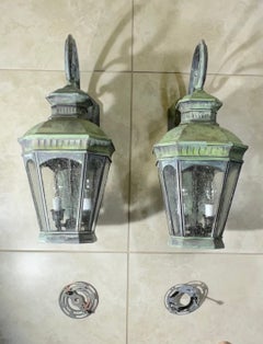 Paire de lanternes vintage en laiton massif - 8 l x 11 p x 20 h