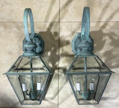 Pair of vintage Solid Brass Lanterns - 9” x 9” x 18” High