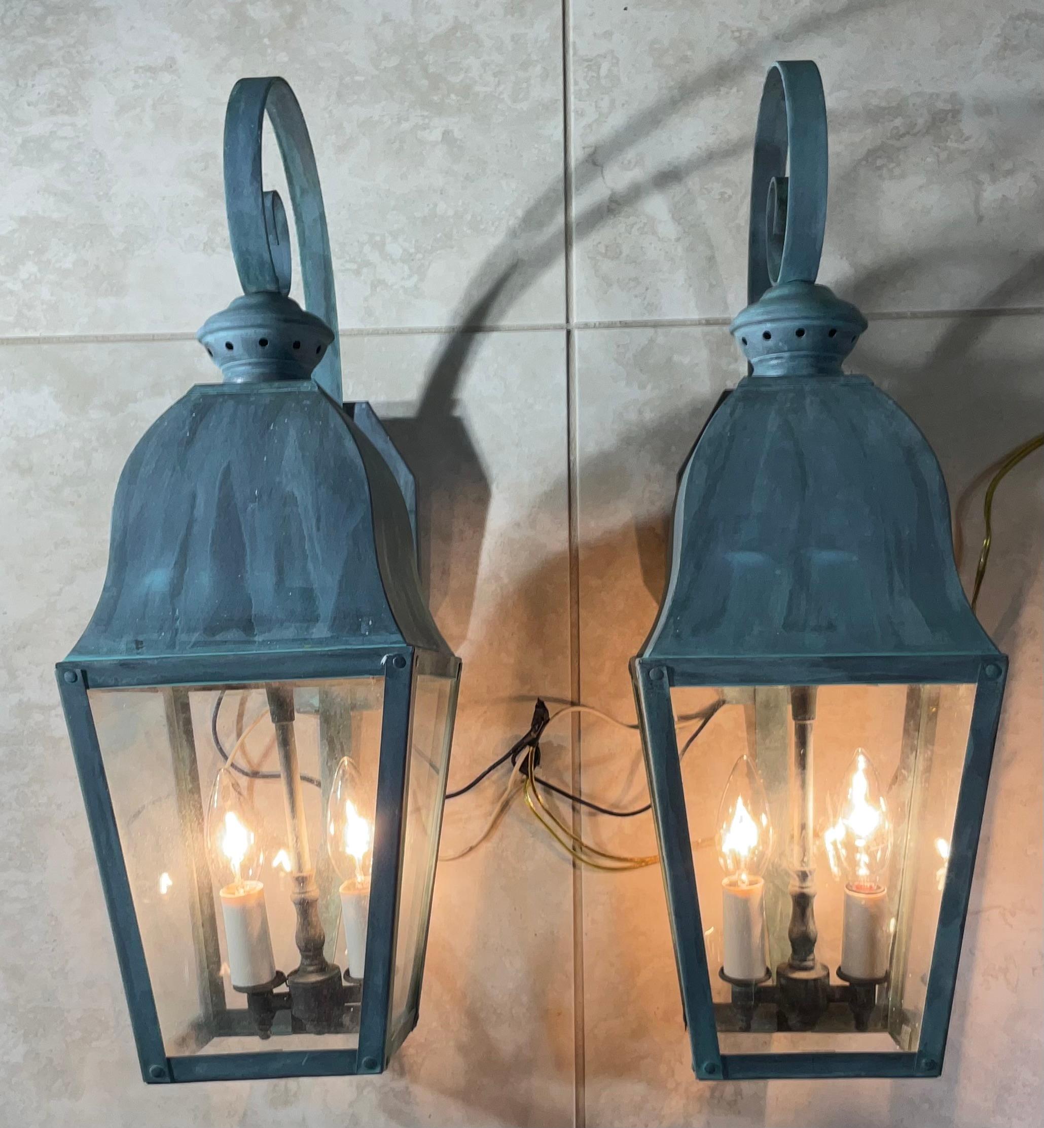 Pair Of Vintage Solid Brass Lanterns For Sale 4