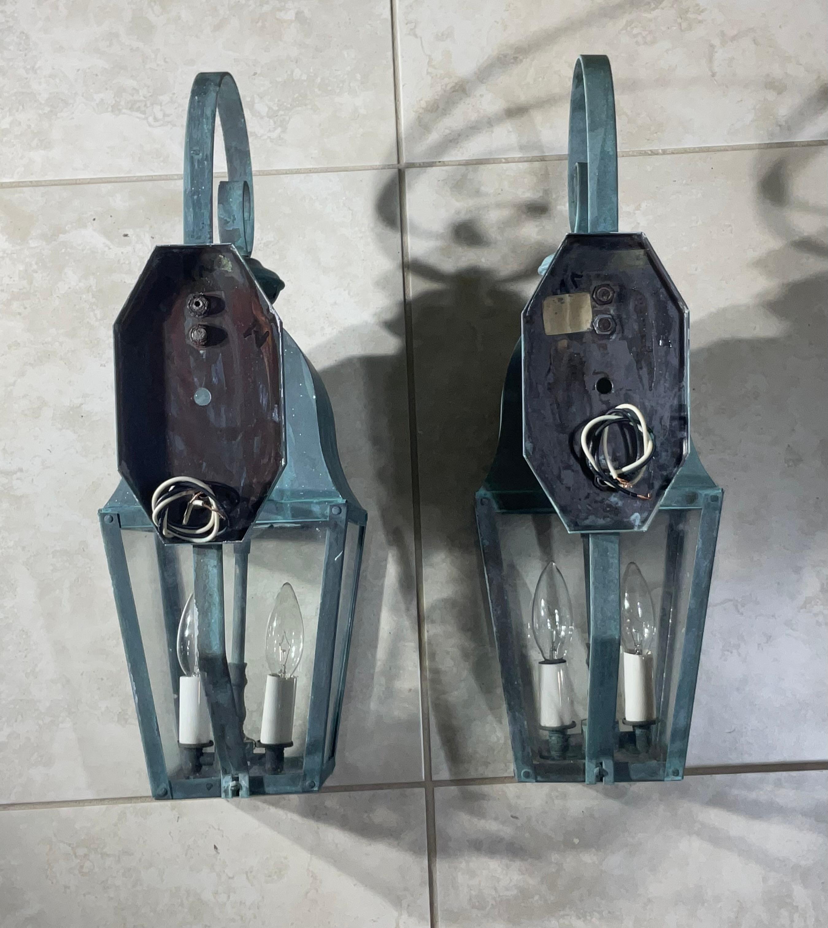 Pair Of Vintage Solid Brass Lanterns For Sale 1