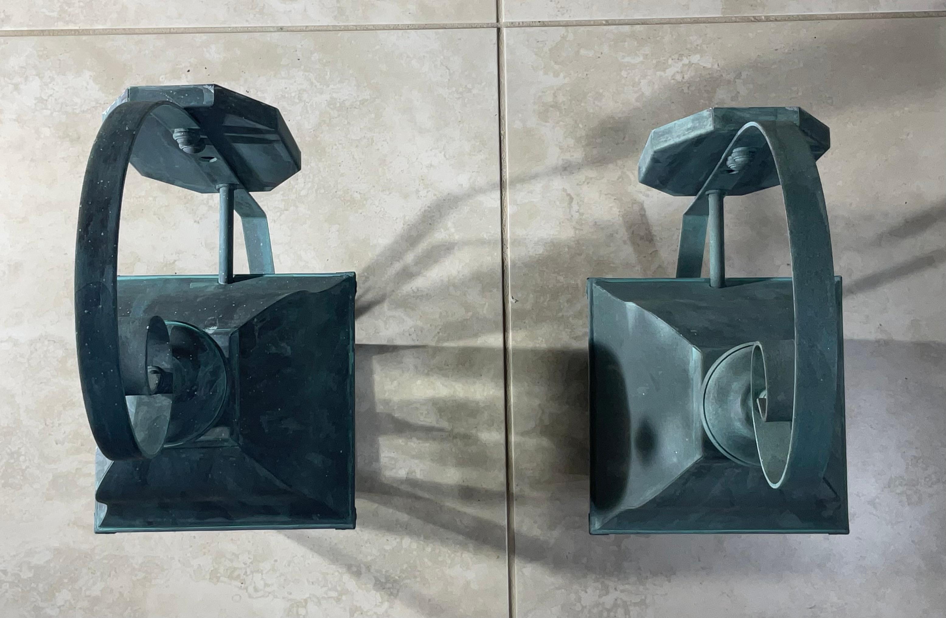 Pair Of Vintage Solid Brass Lanterns For Sale 2
