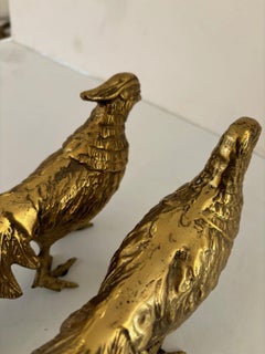 Pair of Vintage Solid Brass Male and Female Pheasant Bird Sculptures