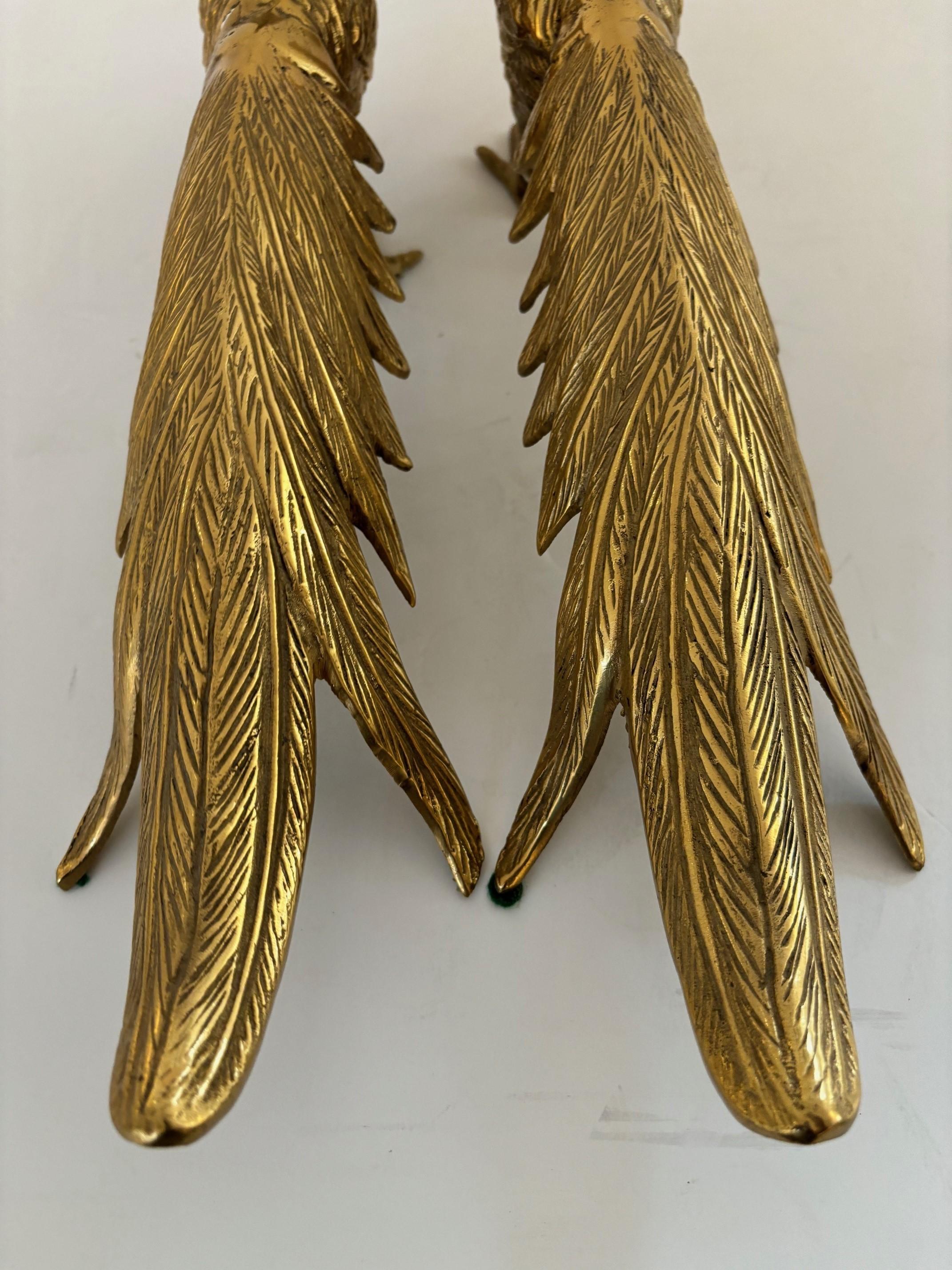Pair of Vintage Solid Brass Male and Female Pheasant Bird Sculptures In Good Condition For Sale In Los Angeles, CA